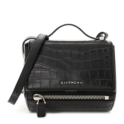 Givenchy Calfskin Crocodile Embossed Mini Pandora Box Crossbody Bag Black 1 of 14