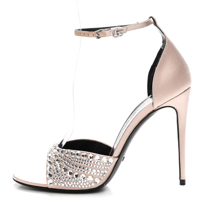 Gucci Satin Crystal Ankle Strap Sandal Pumps 39.5 Skin Rose 1 of 10