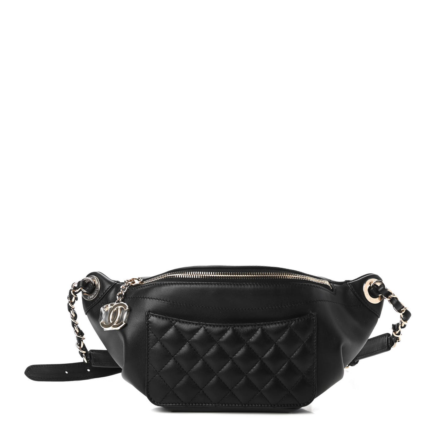 Lambskin Quilted Waist Bag Fanny Pack Black