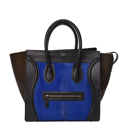 Celine Pony Hair Mini Tri-Color Luggage Royal Blue 1 of 22