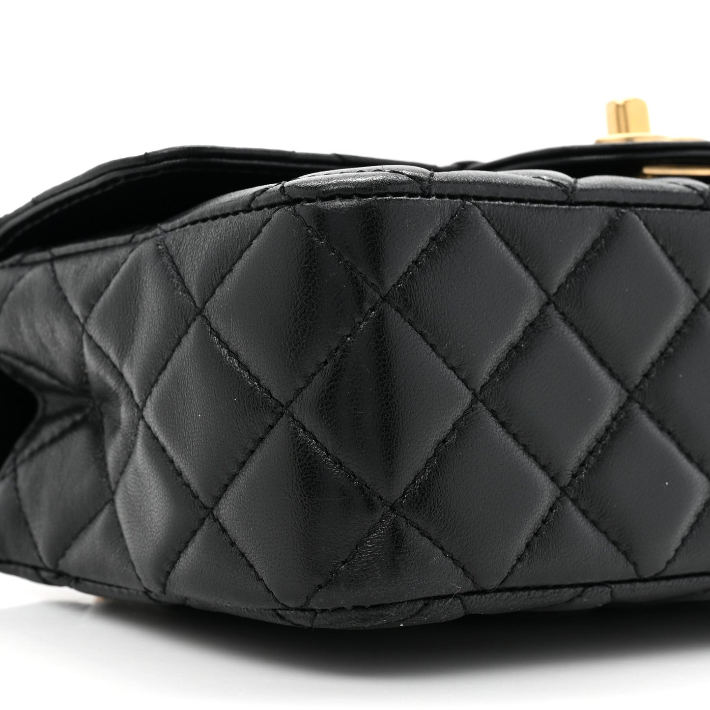 Lambskin Quilted Mini Metal Top Handle Rectangular Flap Black