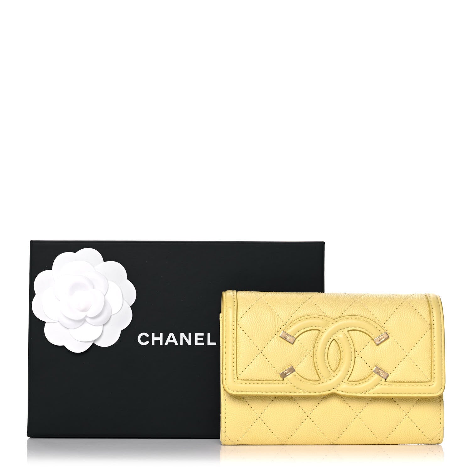 Chanel Caviar Quilted Medium Filigree Flap Wallet Yellow 14 of 14