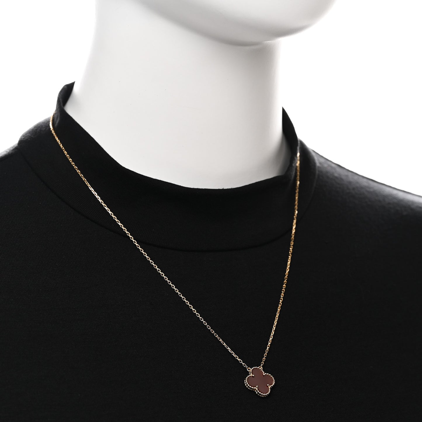 18K Yellow Gold Carnelian Vintage Alhambra Pendant Necklace
