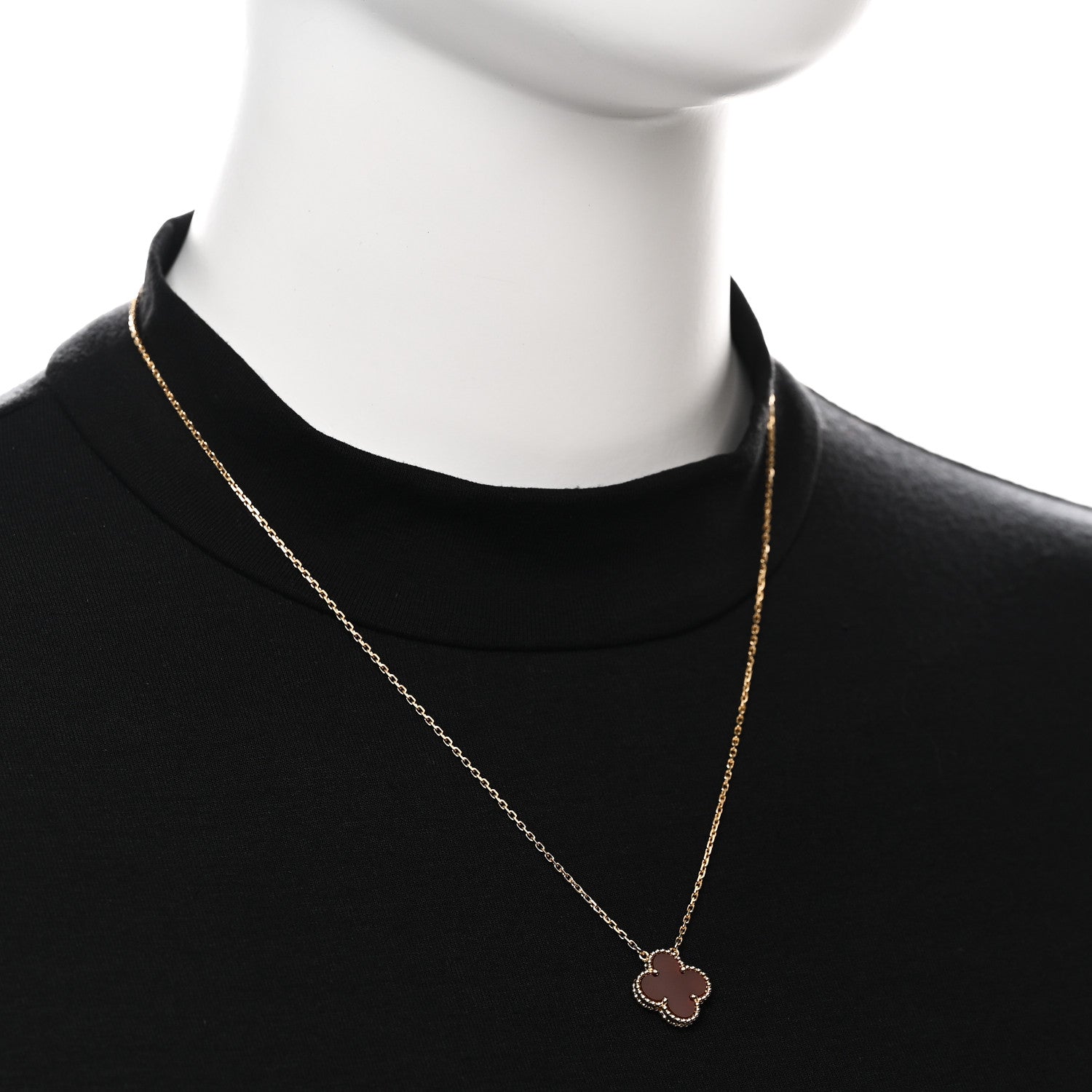 Van Cleef & Arpels 18K Yellow Gold Carnelian Vintage Alhambra Pendant Necklace 2 of 8