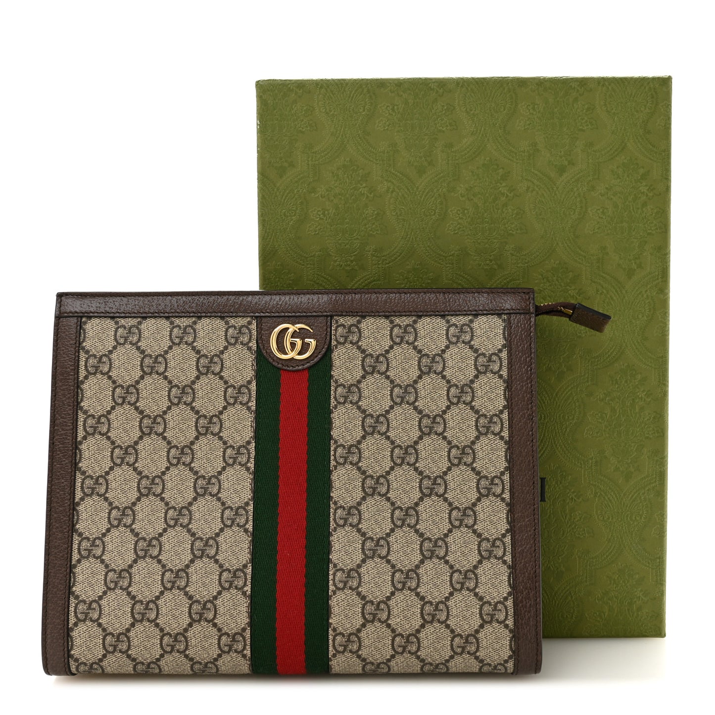 GG Supreme Monogram Web Ophidia Pouch Brown