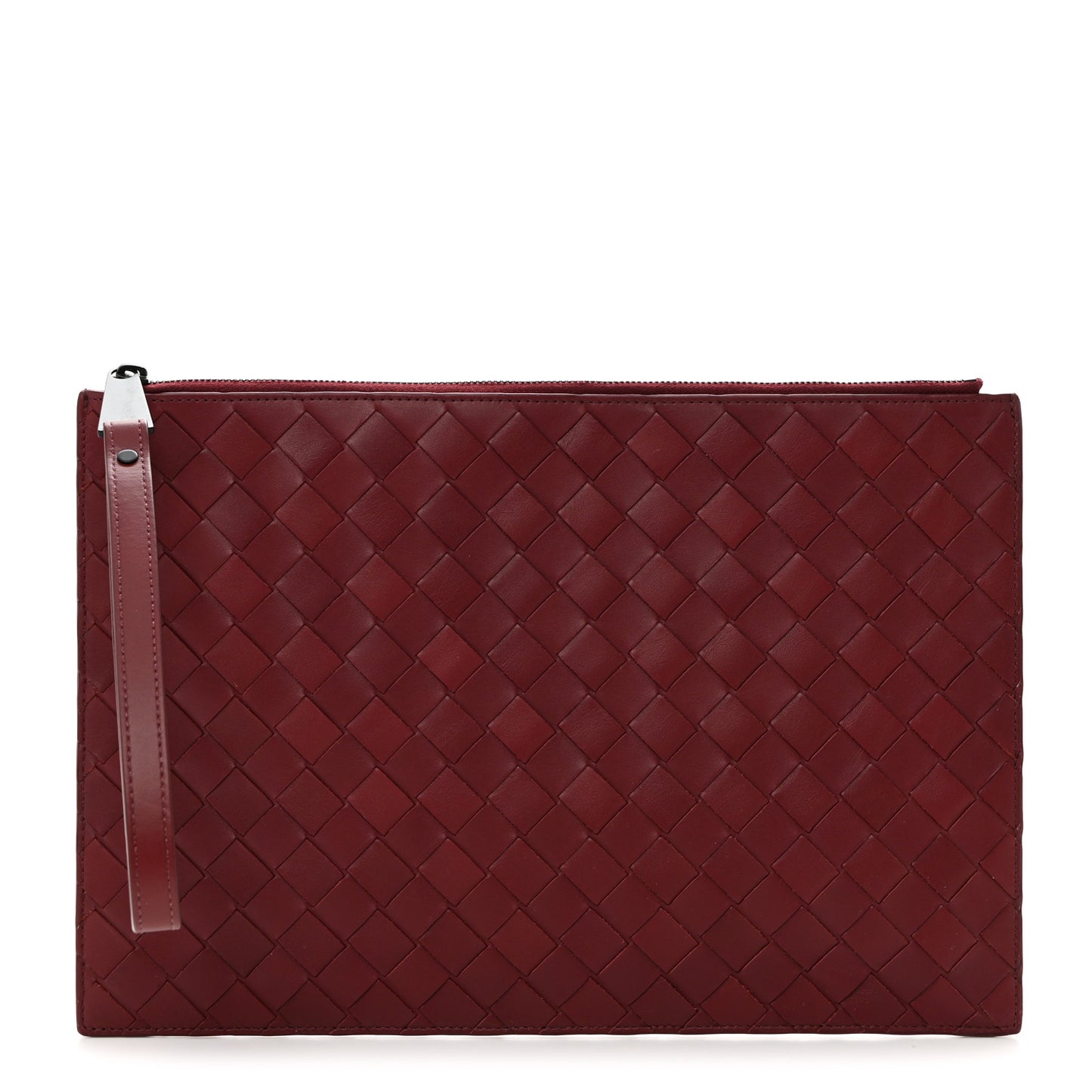 Nappa Intrecciato Wristlet Zip Pouch Bordeaux