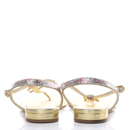 Chanel Metallic Lambskin Glitter Gripoix CC Sandals 38.5 Gold 5 of 13