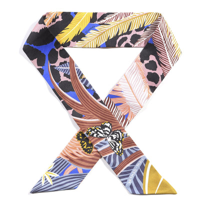Hermes Silk Jaguar Quetzal Twilly Bleu Roy Brun Saumon 1 of 4