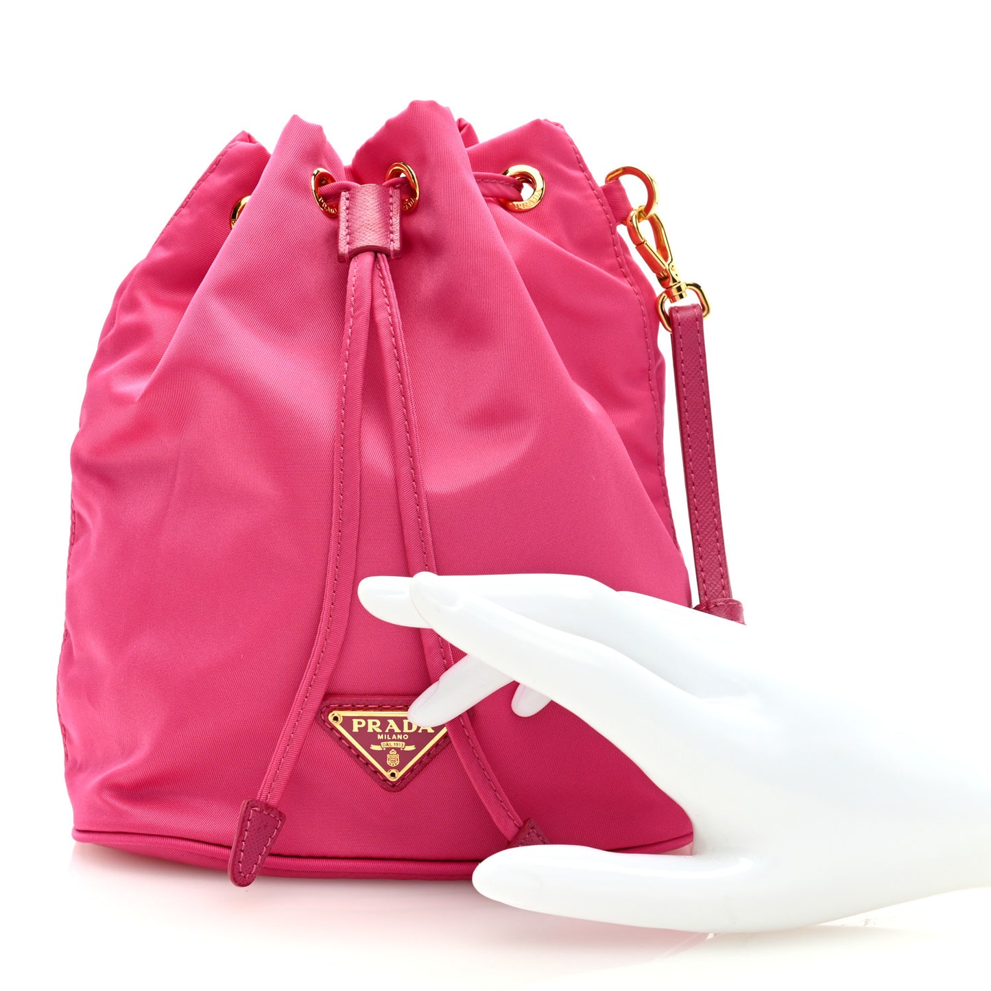 Saffiano Tessuto Nylon Vela Bucket Wristlet Ibisco