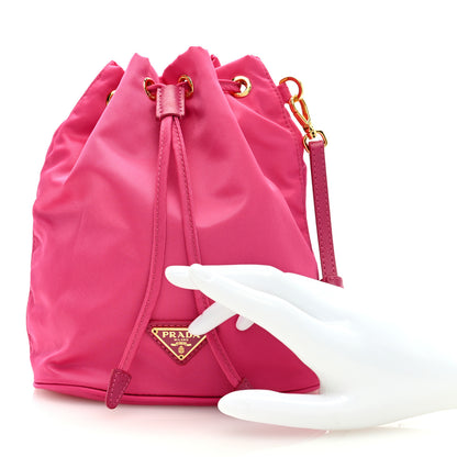 Prada Saffiano Tessuto Nylon Vela Bucket Wristlet Ibisco 2 of 6