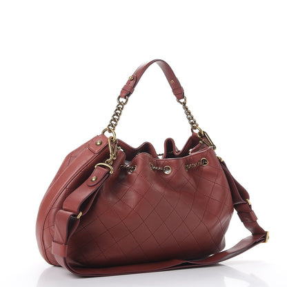 Chanel Calfskin Stitched Large Drawstring CC Bag Burgundy 3 of 13