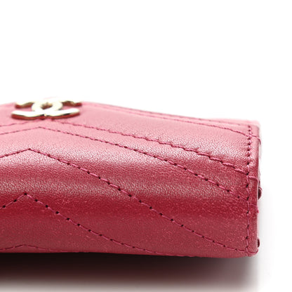 Chanel Goatskin Chevron Quilted Card Holder Flap Wallet Dark Pink 11 of 12