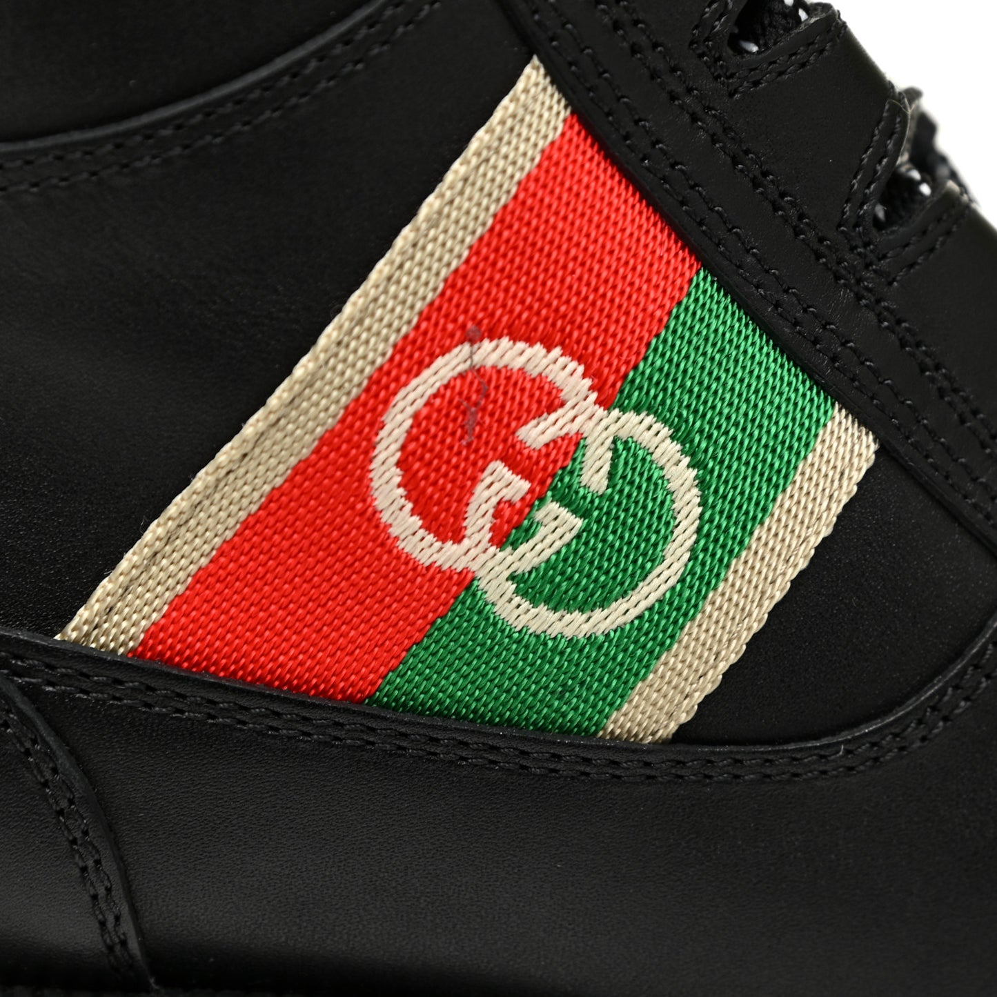 Quebec Calfskin Web Womens Interlocking G Lace Up Combat Boots 37 Black Mystic White Green Red