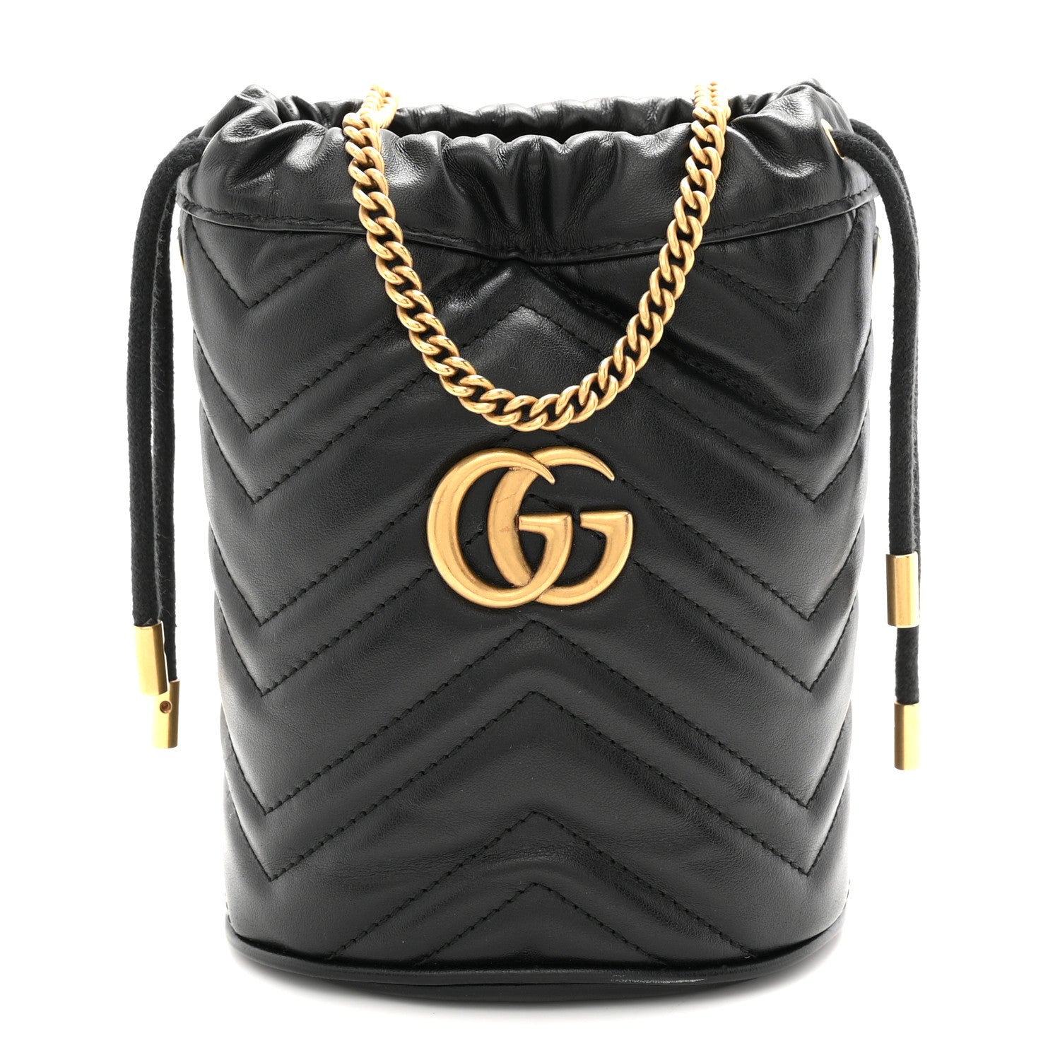 Gucci Calfskin Matelasse Mini GG Marmont 2.0 Bucket Bag Black 1 of 11