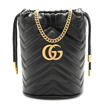 Gucci Calfskin Matelasse Mini GG Marmont 2.0 Bucket Bag Black 1 of 11