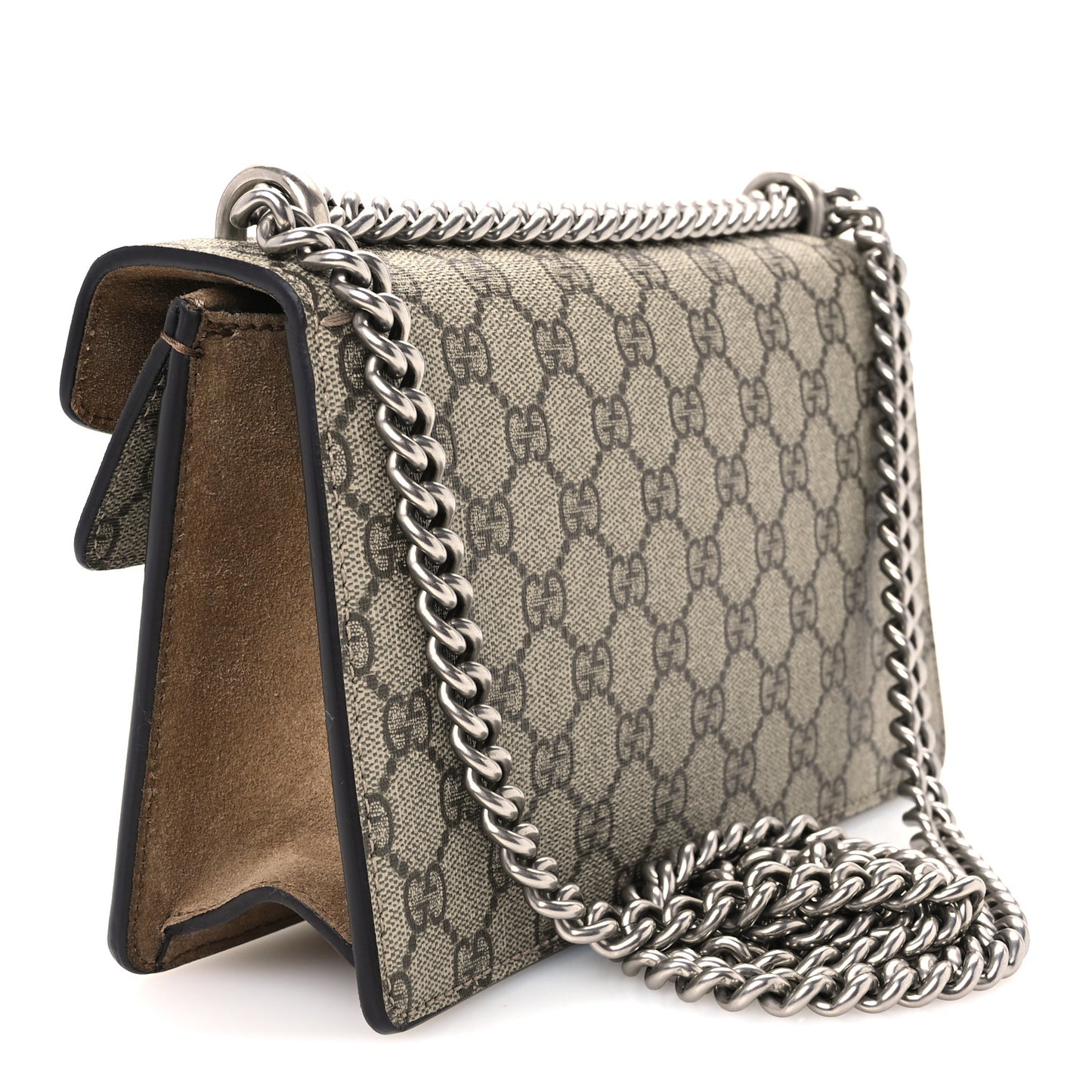 GG Supreme Monogram Suede Crystal Small Dionysus Shoulder Bag Beige Ebony Taupe