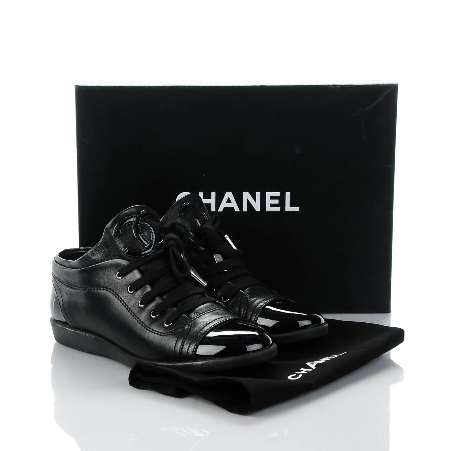 Leather Patent Cap Toe CC Sneakers 37 Black
