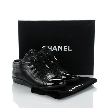 Chanel Leather Patent Cap Toe CC Sneakers 37 Black 6 of 7