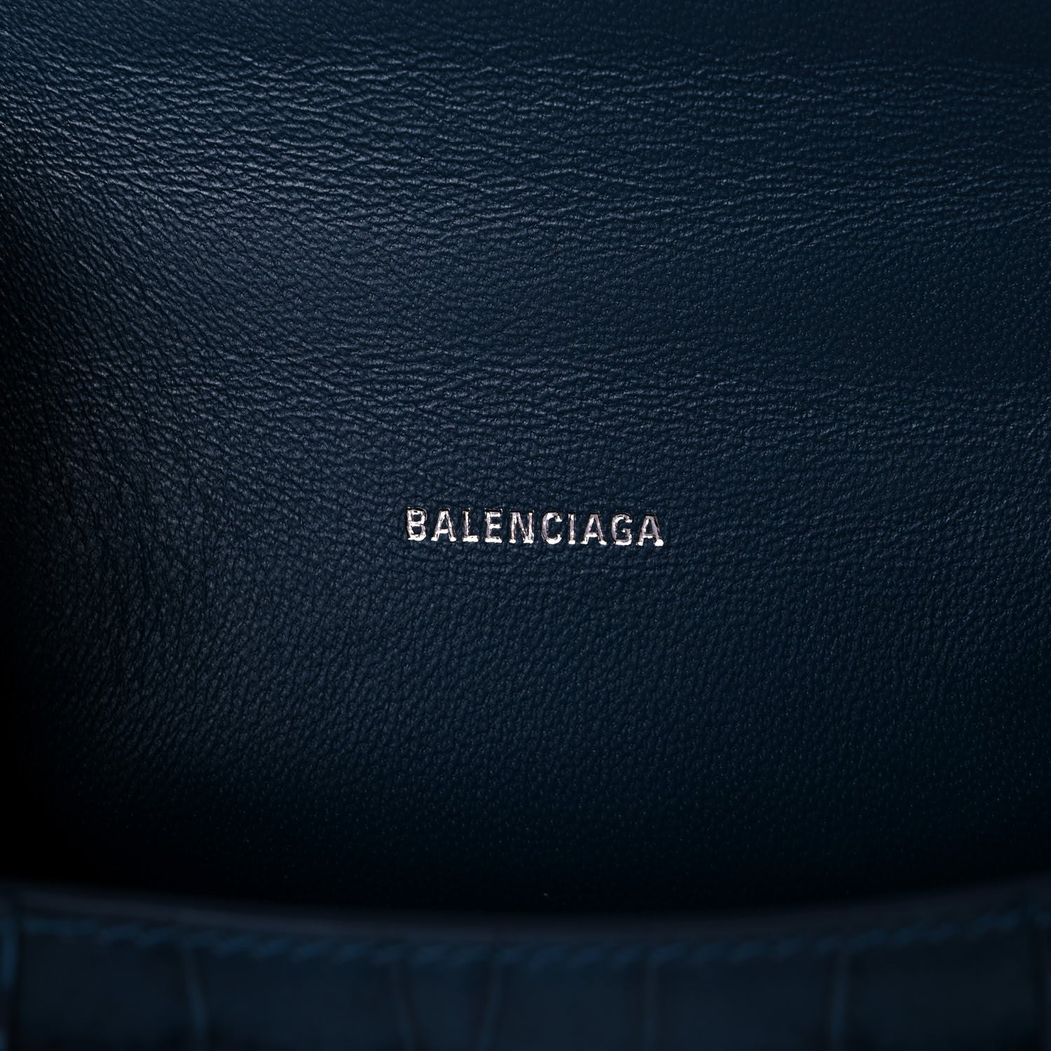 Balenciaga Shiny Calfskin Crocodile Embossed Hourglass Top Handle Bag XS Denim Blue 6 of 10