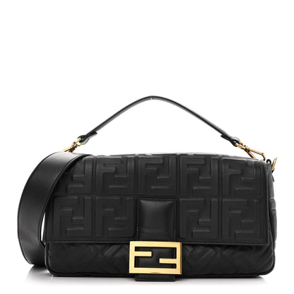 Fendi Nappa FF 1974 Embossed Large Baguette Black 1 of 10