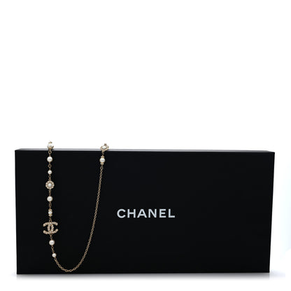 Chanel Pearl Crystal CC Long Necklace Gold 9 of 10