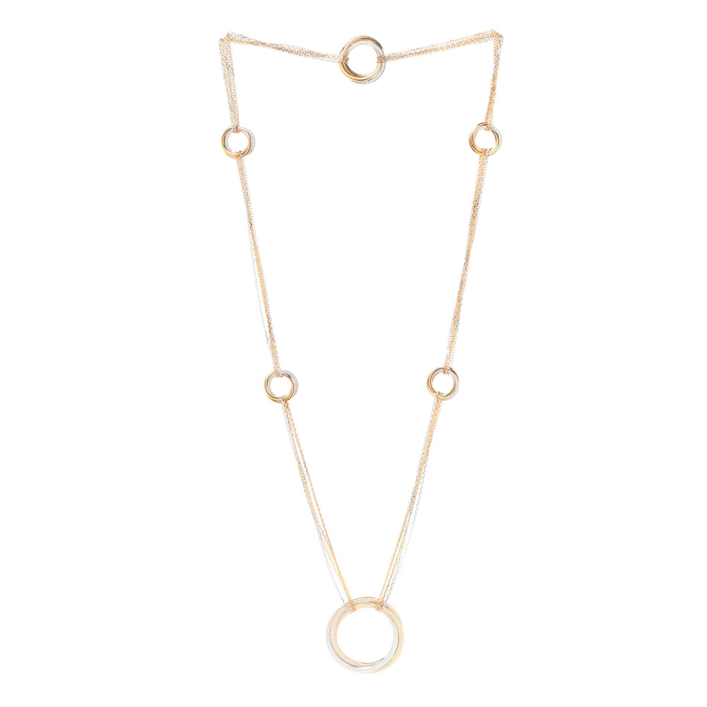 18K Pink Yellow White Gold Diamond Trinity Station Necklace