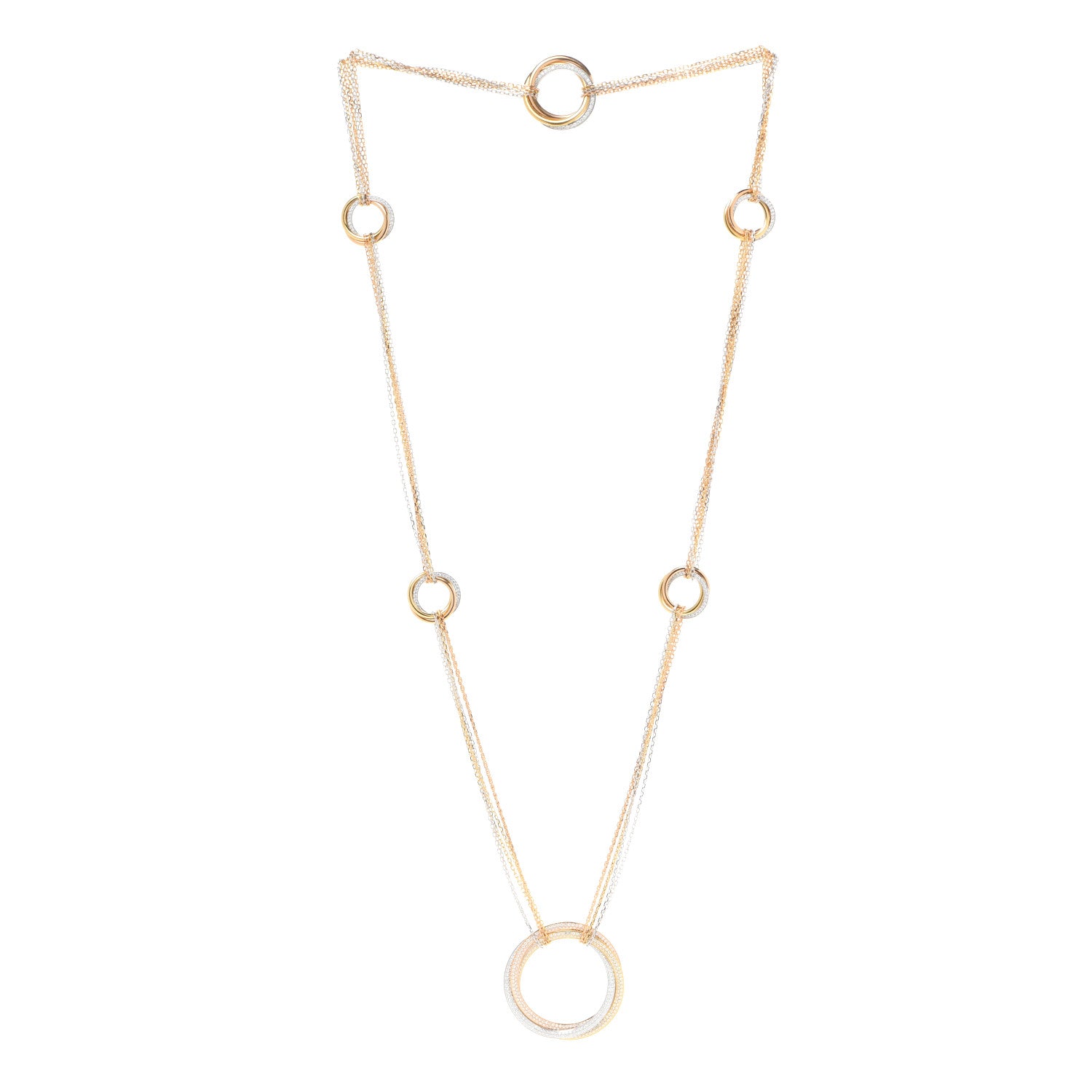 Cartier 18K Pink Yellow White Gold Diamond Trinity Station Necklace 3 of 5
