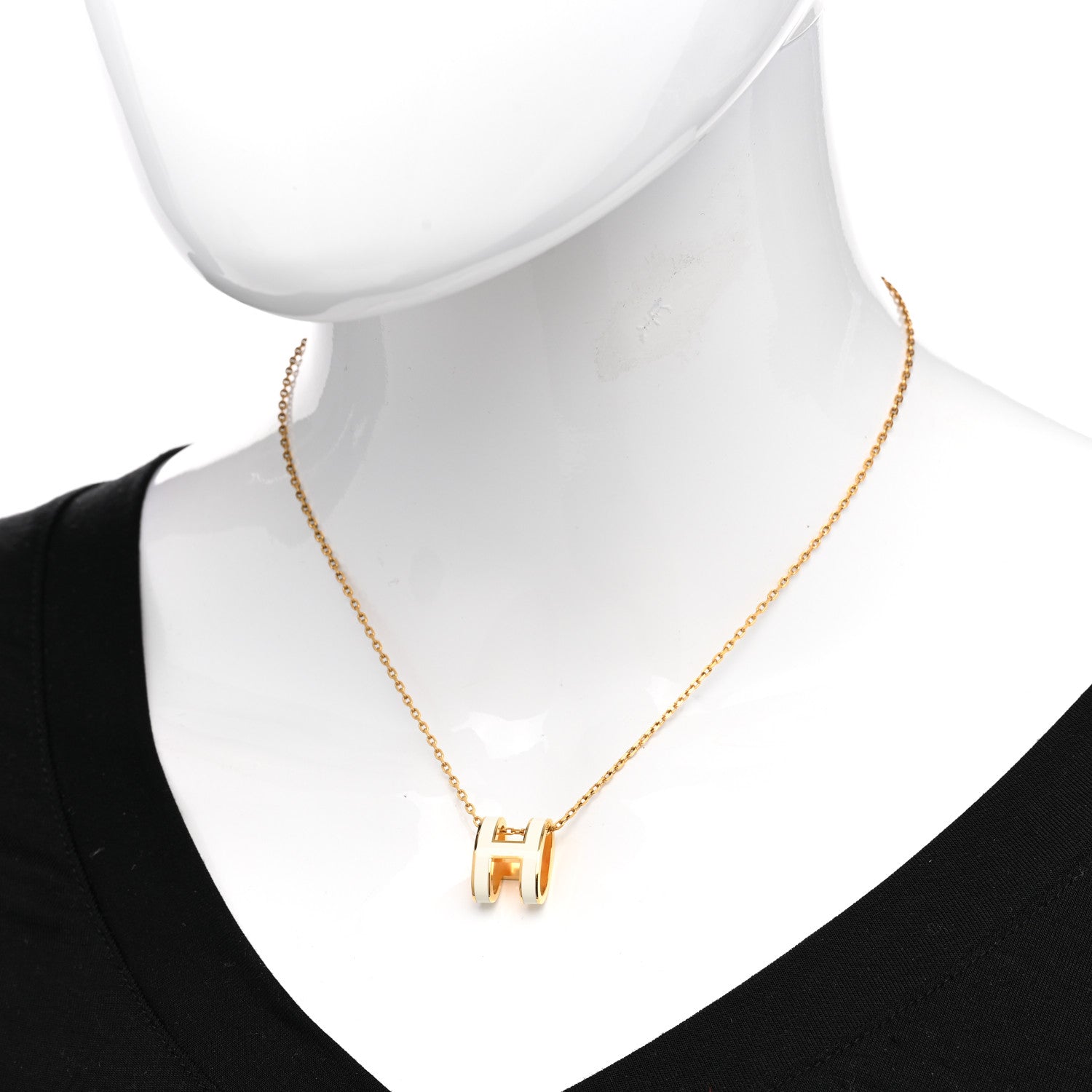 Hermes Lacquered Gold Pop H Pendant Necklace White 2 of 7