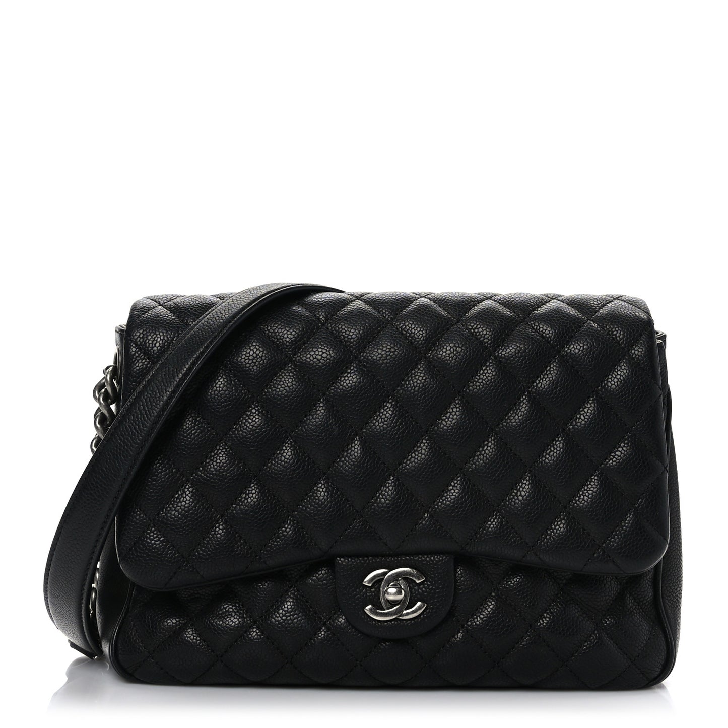 Caviar Quilted Medium Rock In Rome Single Flap Black