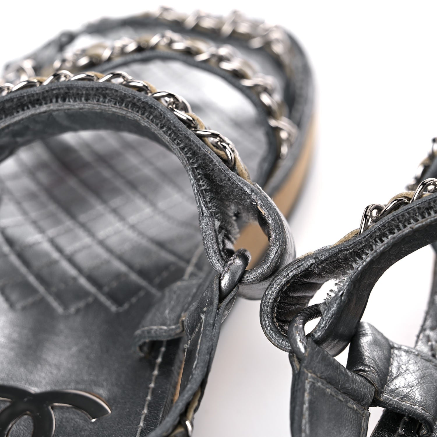 Chanel Metallic Lambskin Chain Flat Sandals 35 Silver 15 of 17