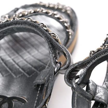 Chanel Metallic Lambskin Chain Flat Sandals 35 Silver 15 of 17