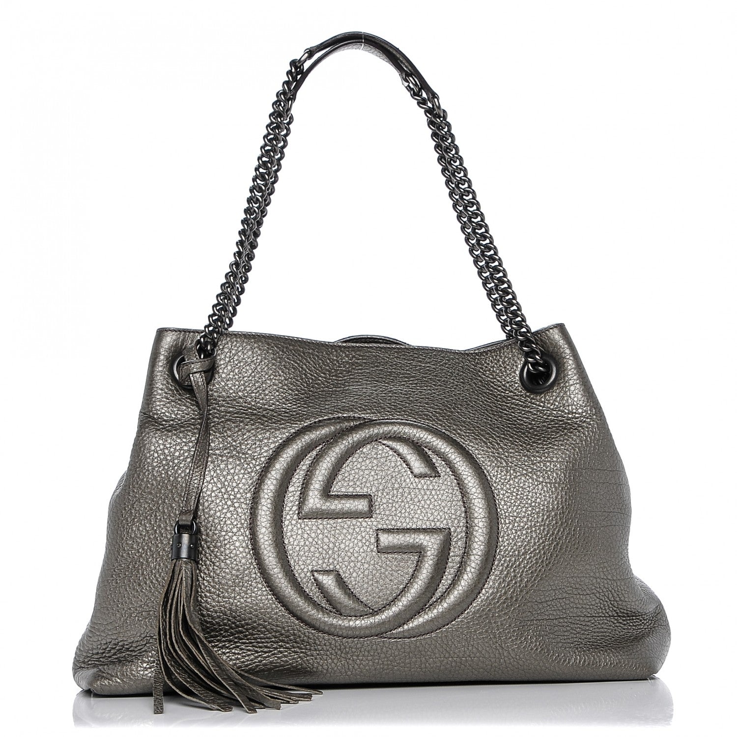 Gucci Metallic Pebbled Calfskin Medium Soho Chain Shoulder Bag Sasso 1 of 7