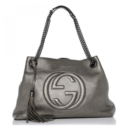 Gucci Metallic Pebbled Calfskin Medium Soho Chain Shoulder Bag Sasso 1 of 7