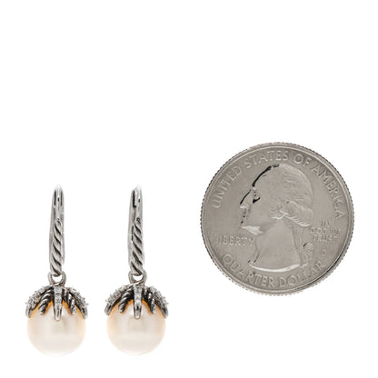 David Yurman Sterling Silver Diamond 9.5mm Pearl Starburst Drop Earrings 2 of 4