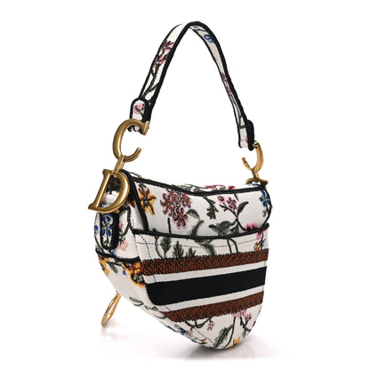 Christian Dior Canvas Embroidered Petites Fleurs Saddle Bag White Multicolor 3 of 10