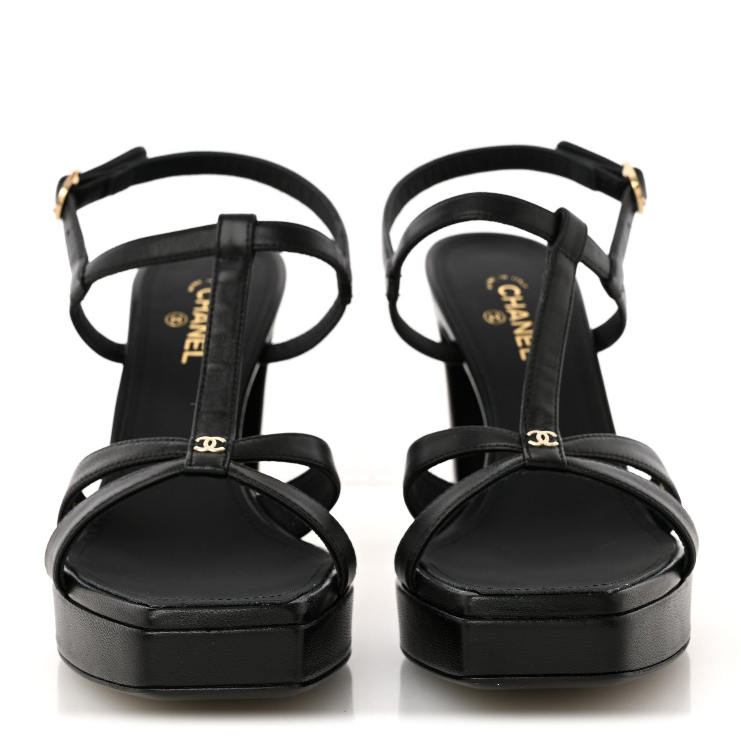 Chanel Lambskin Logo Platform Sandals 36 Black 3 of 10