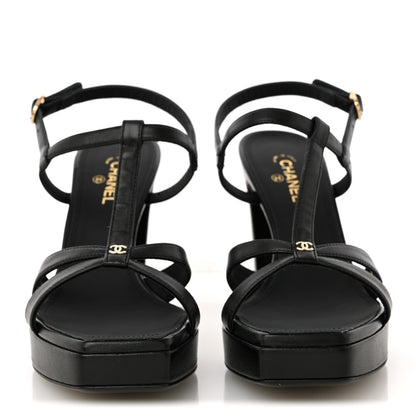 Chanel Lambskin Logo Platform Sandals 36 Black 3 of 10
