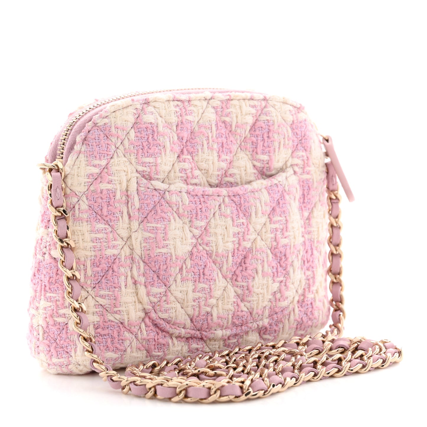 Tweed Quilted Mini Clutch With Chain Pink