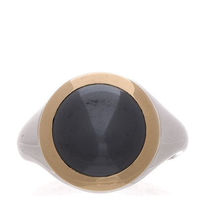 Tiffany Sterling Silver 18K Yellow Gold Hematite Ring 53 6.25 1 of 6