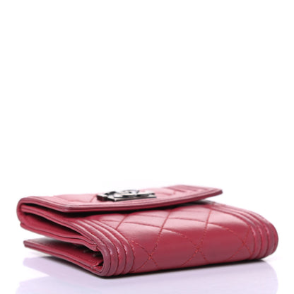 Chanel Lambskin Quilted Compact Boy Wallet Fuchsia 3 of 4