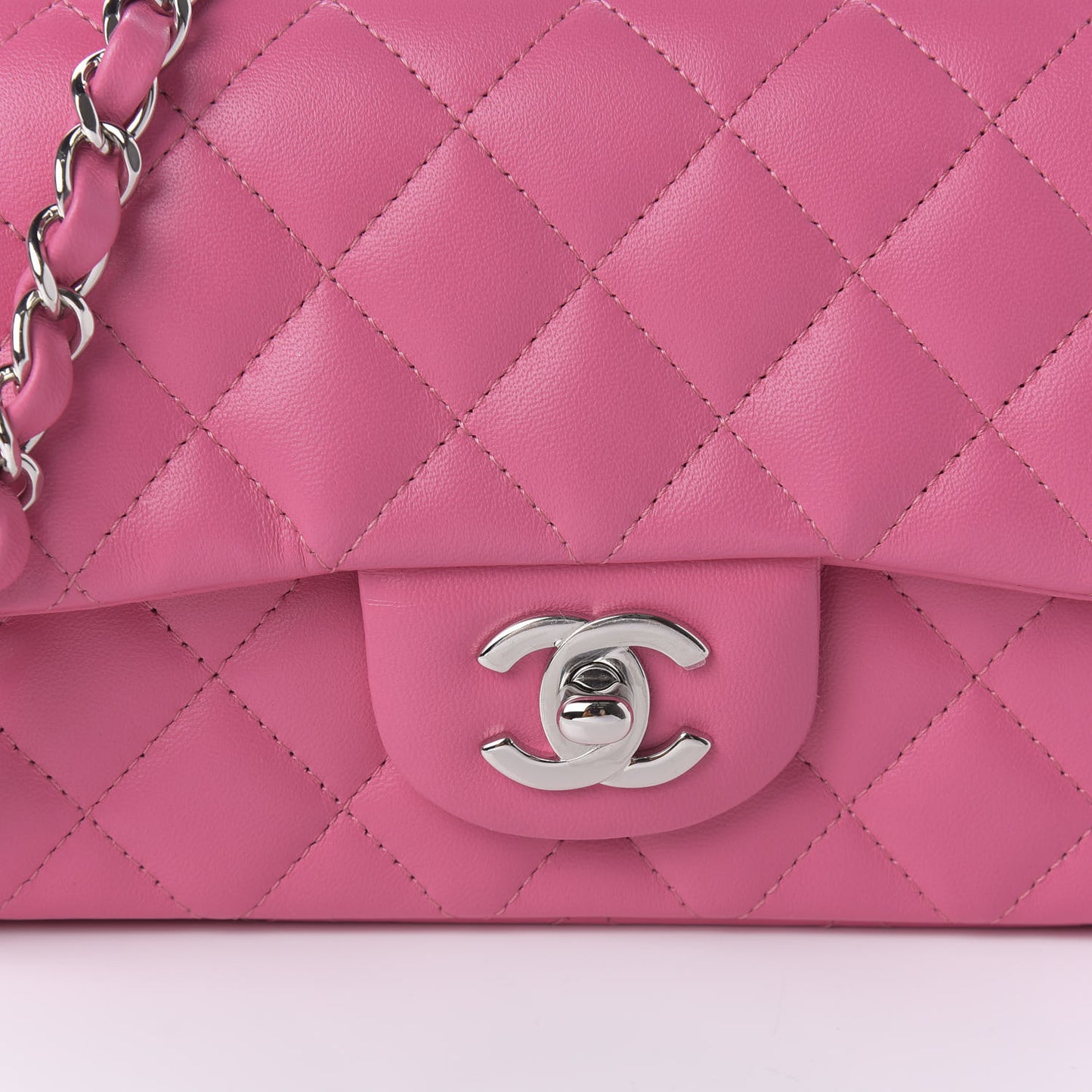 Lambskin Quilted Mini Rectangular Flap Dark Pink