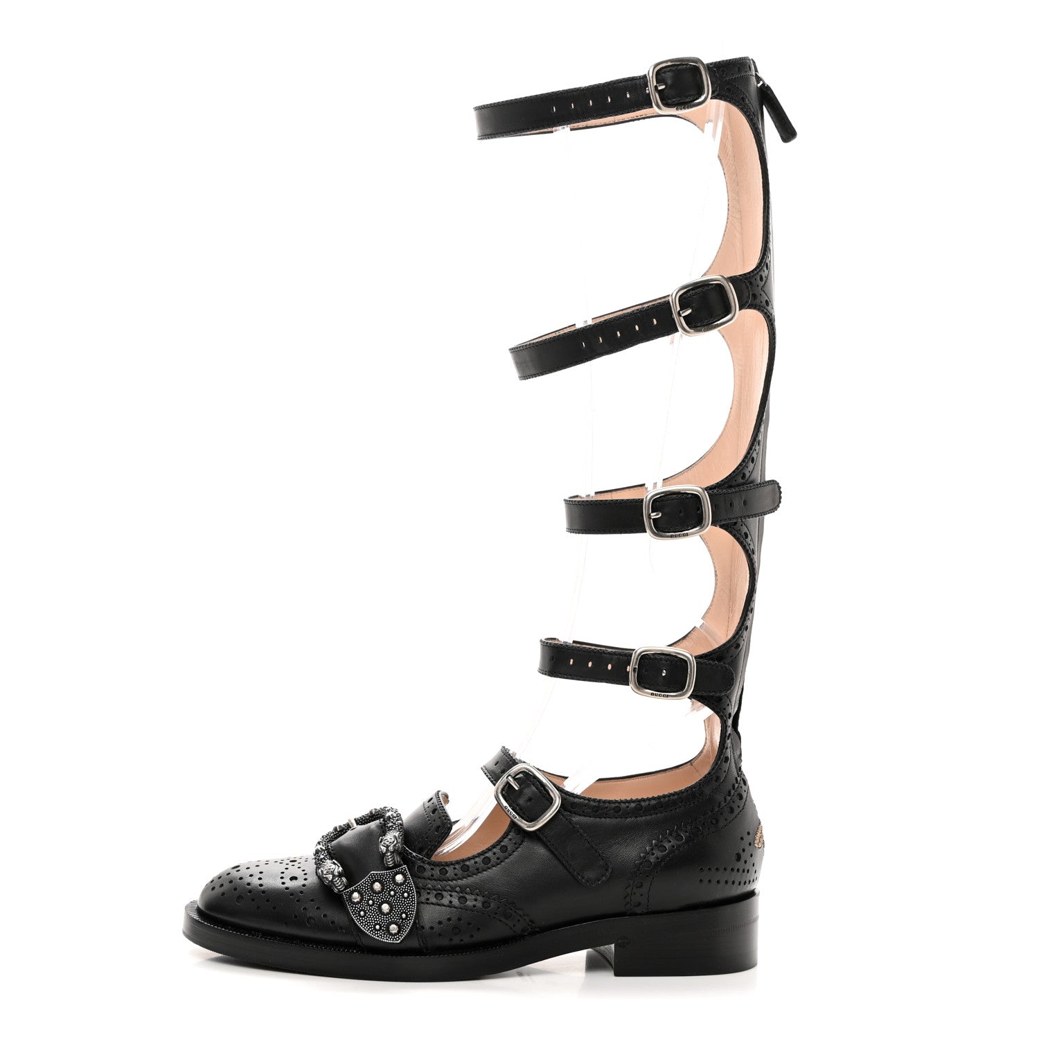 Gucci Calfskin Queercore Brogue Knee High Boots 35 Black 1 of 9