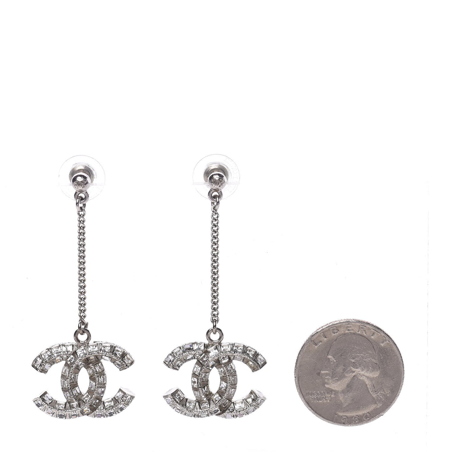 Crystal Baguette CC Dangle Earrings Silver