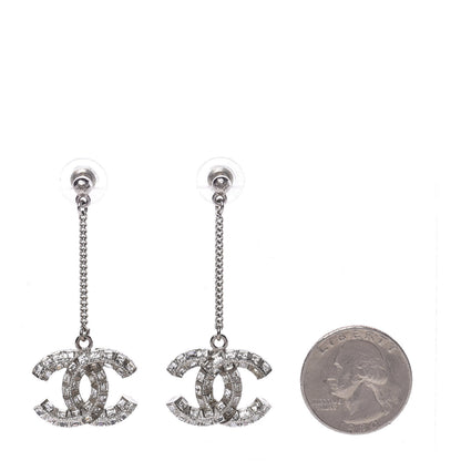 Chanel Crystal Baguette CC Dangle Earrings Silver 2 of 3