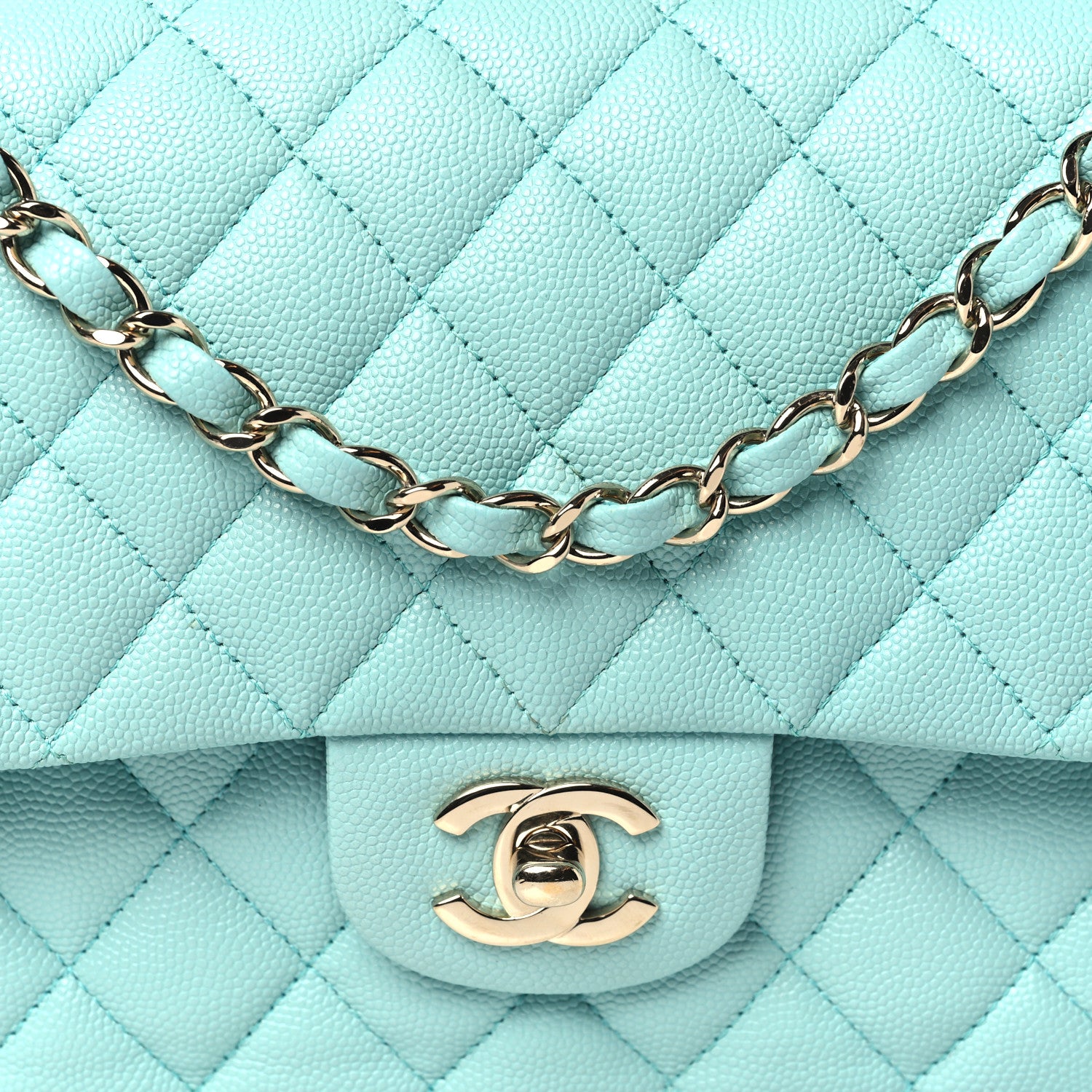 Chanel Caviar Quilted Medium Double Flap Light Blue 8 of 10