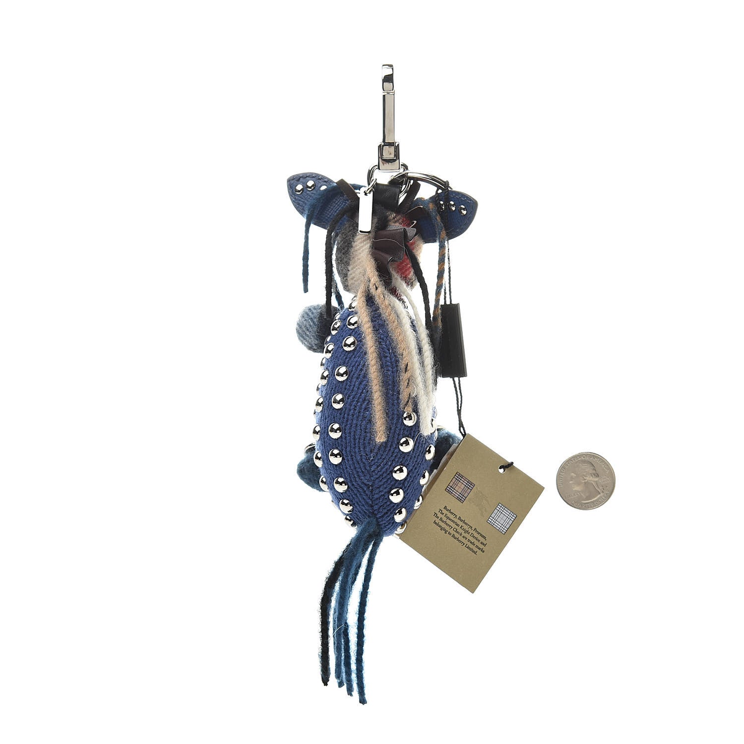 Burberry Calfskin Wool Cashmere Studded Mabel The Donkey Bag Charm Navy Multicolor 2 of 4
