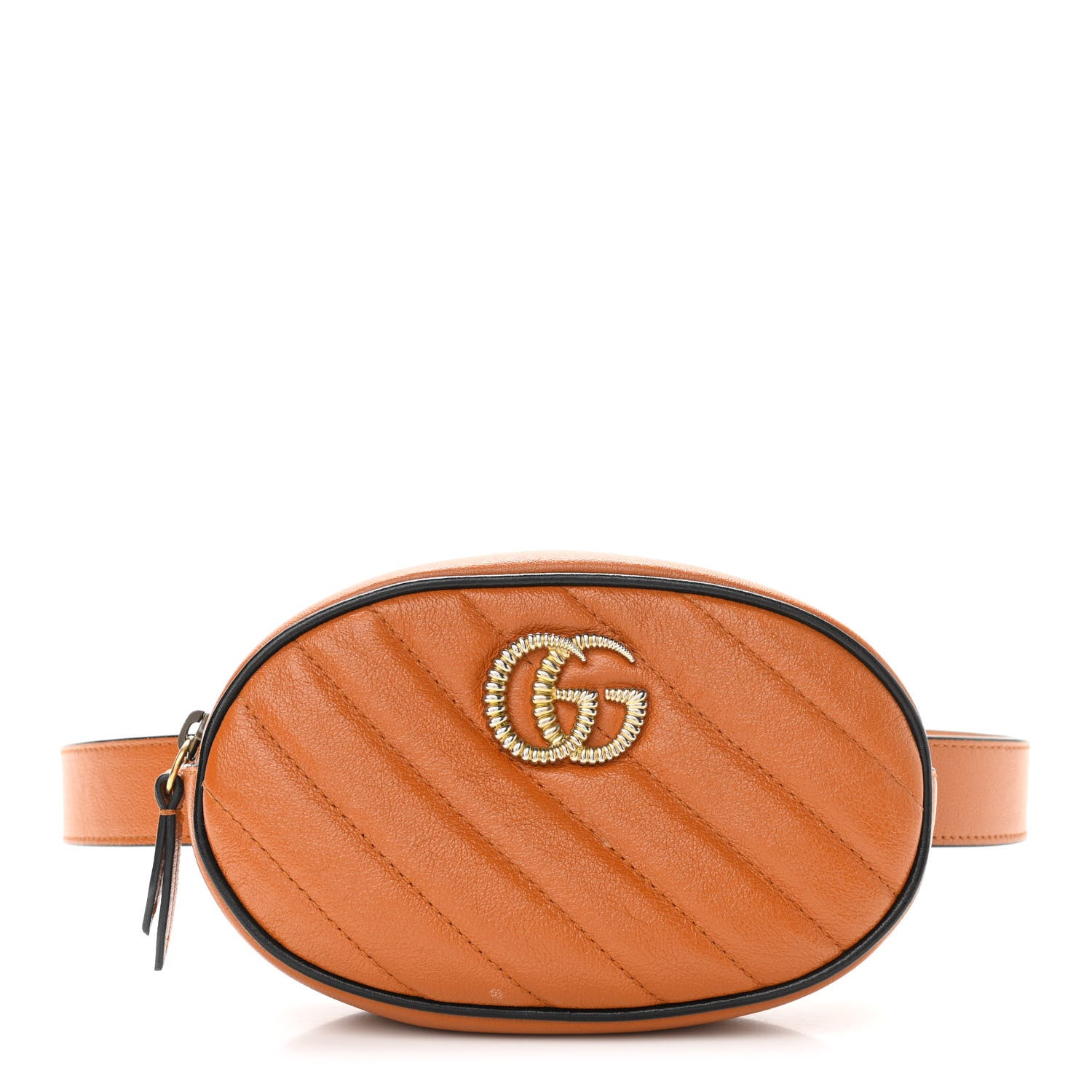 Gucci Vintage Effect Calfskin Matelasse Diagonal Torchon GG Marmont Belt Bag 85 34 Cognac 1 of 13