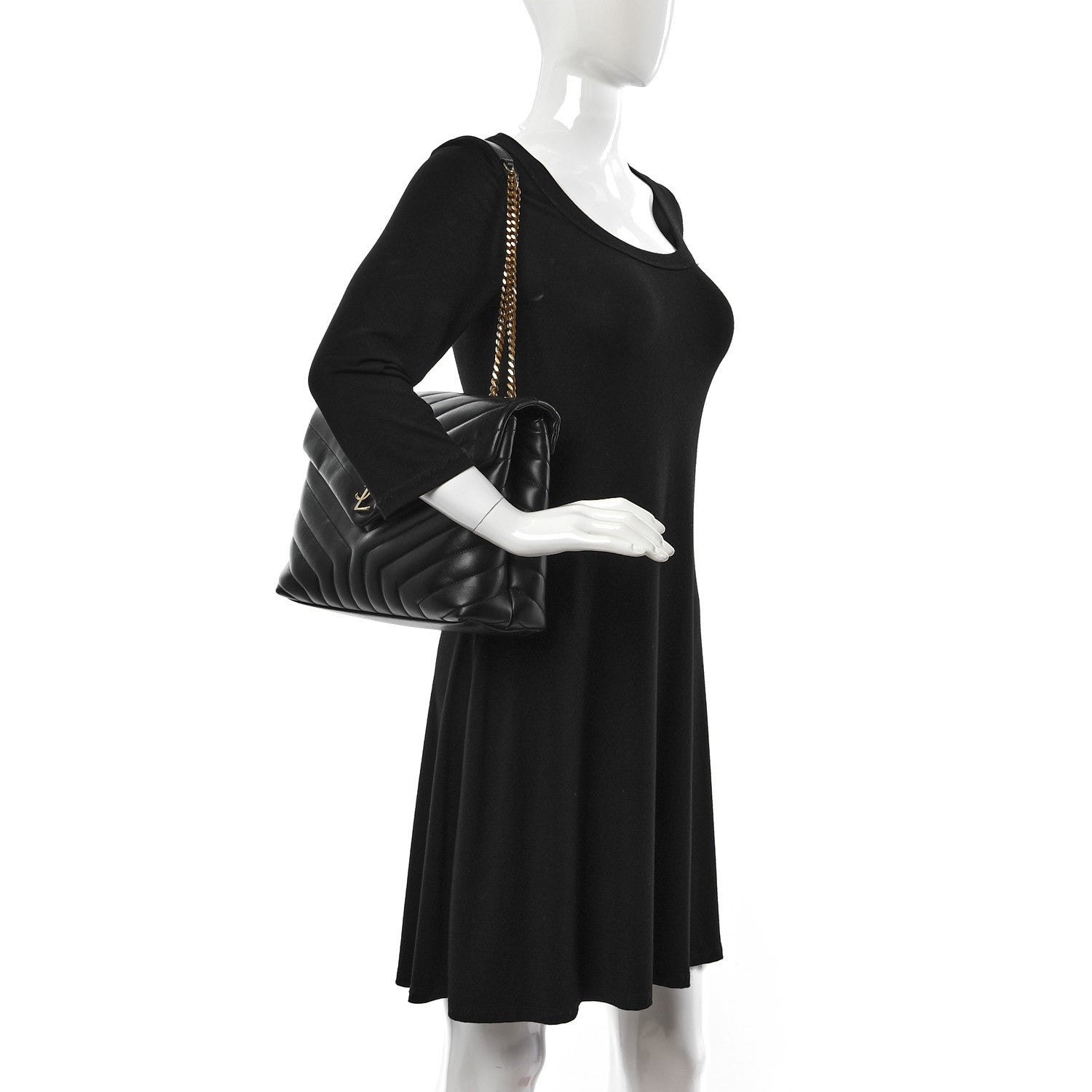 Saint Laurent Calfskin Y Quilted Monogram Medium Loulou Chain Satchel Black 2 of 11