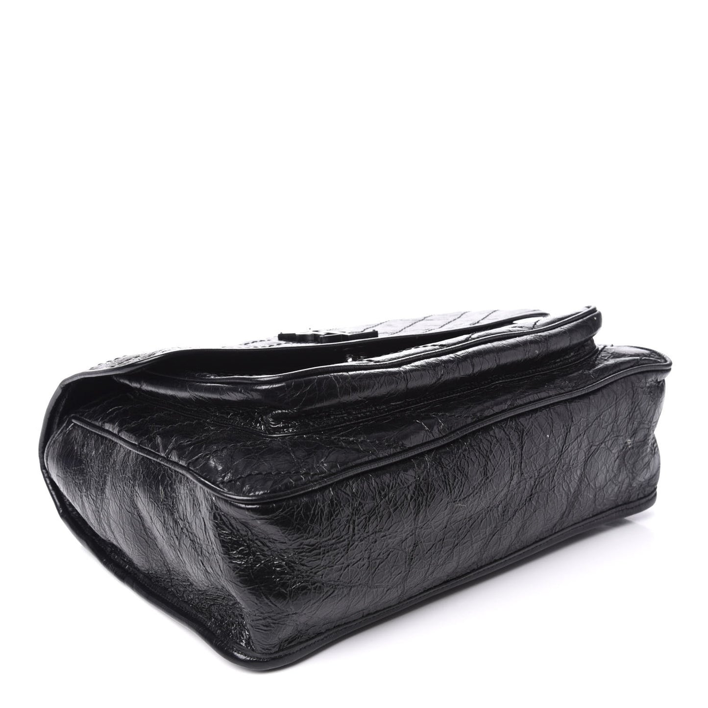 Crinkled Calfskin Matelasse Monogram Large Niki Chain Satchel Black