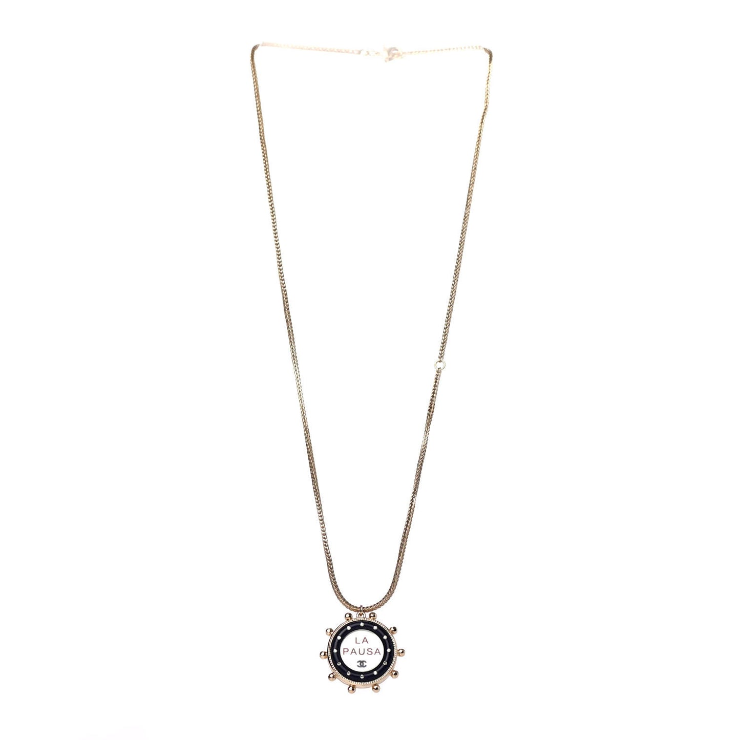 Crystal Pearl Perfume Bottle CC Necklace Black Gold